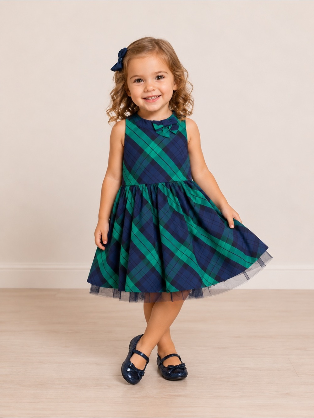 Janie & Jack 2T Classic Plaid Sleeveless High Neck Kids Dress w/ Bow Holiday